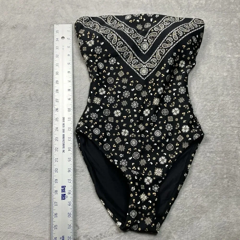 J.Crew Classic Sculpt Gemma One Piece Swimsuit 8 Black Bandana Convertible Print